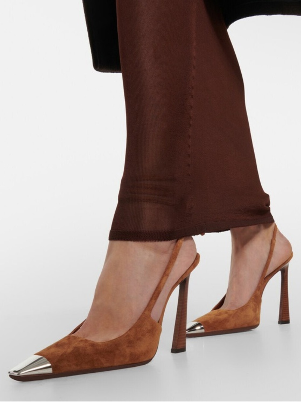 SAINT LAURENT Blade 105 Slingback Pump In Brown Suede